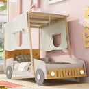 Twin Size Car Bed With Pillow, Ceiling Cloth And LED - Natural by HouseOfZazla