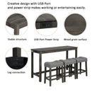 4 Piece Bar Table Set with Power Outlet, Bar Table Set with Chairs, Sofa Bar Table with Stools, Behind Couch Table with 3 Padded Stools, for Living Room, Dining room, Dark Gray by Montret