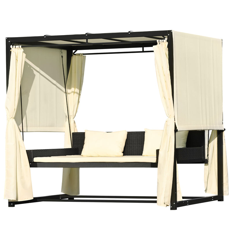 2-3 People Outdoor Swing Bed, Adjustable Curtains, Suitable For Balconies, Gardens And Other Places