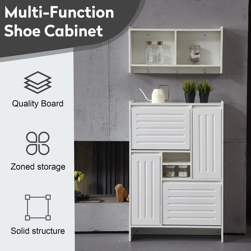 31'Multi-Functional Shoe Cabinet with Wall Cabinet, Narrow Shoe Rack Storage Organizer with 2 Flip Drawers Versatile Side Cabinet for Hallway, Bedroom, Apartment, White