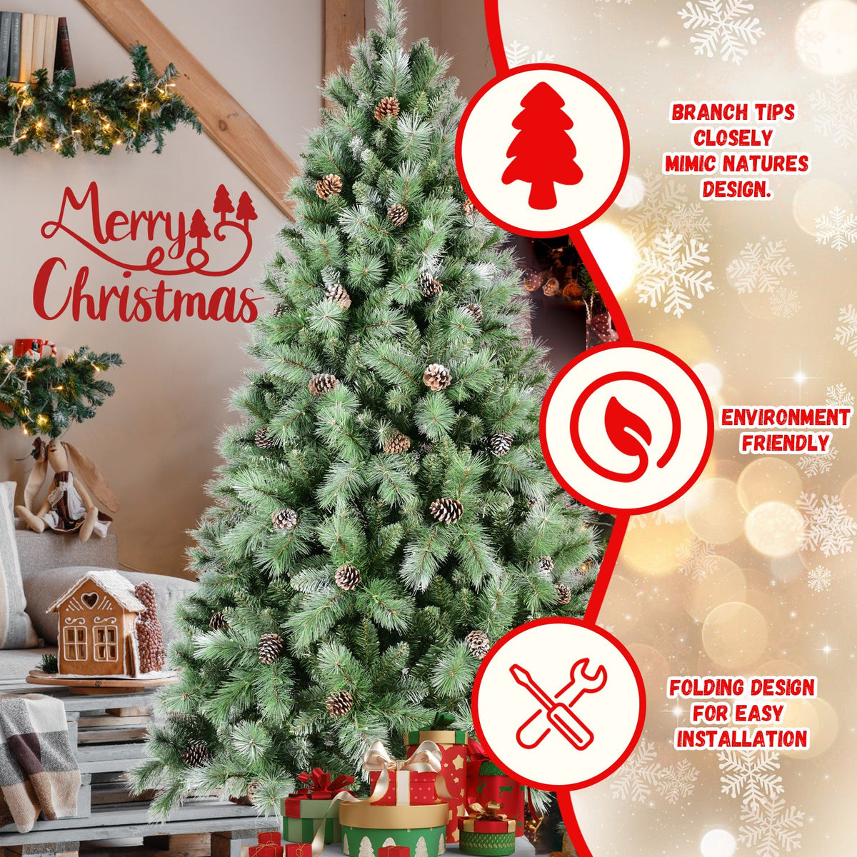 5FT Christmas Tree with 51 Pine Cones, photo 3 of 10