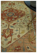 5.4x8 Hand Knotted Rust, Beige and Peach Traditional Turkish Knot Heriz wool area Rug