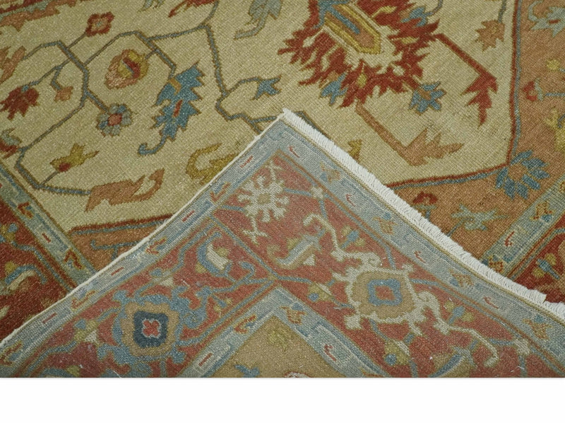 5.4x8 Hand Knotted Rust, Beige and Peach Traditional Turkish Knot Heriz wool area Rug