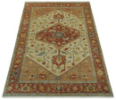 5.4x8 Hand Knotted Rust, Beige and Peach Traditional Turkish Knot Heriz wool area Rug