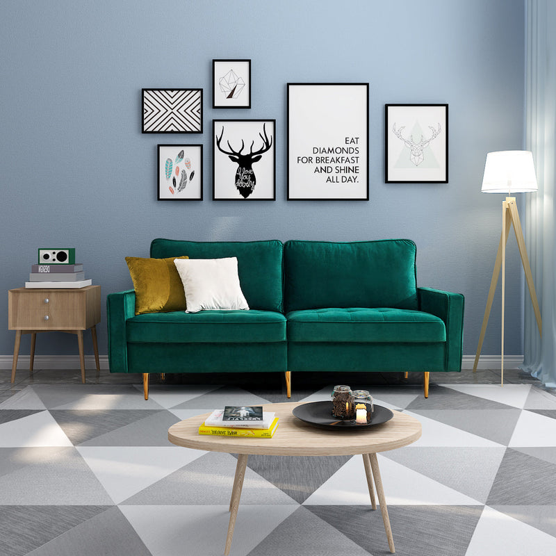 70" Modern button tufted sofa with 2 throw pillows for living room,Emerald