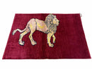 3 X 5 Handmade New Vintage Rug Quality Wool Lion Red Veggy Dyes Hand-Knotted