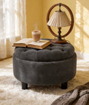 25 Inch Round Storage Ottoman with Tray