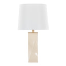 Curvo Square 27" Ceramic Table Lamp in Cream Ceramic, Gold Metal, and White Linen