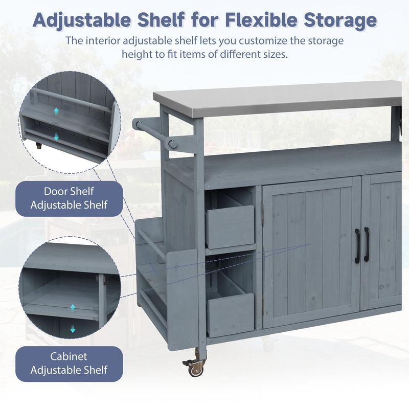 54.33" Farmhouse Rolling Outdoor Kitchen Cart, photo 6 of 10
