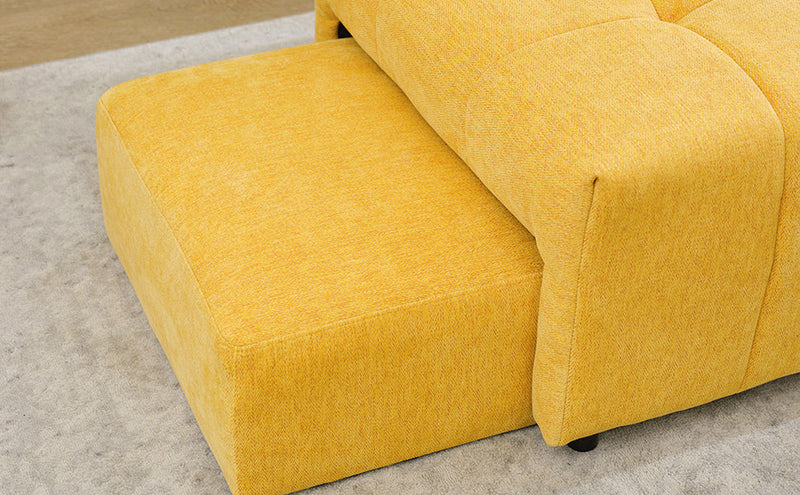 91.73" L-shaped Sofa Sectional Sofa Couch with 2 Stools and 2 Lumbar Pillows for Living Room, Yellow