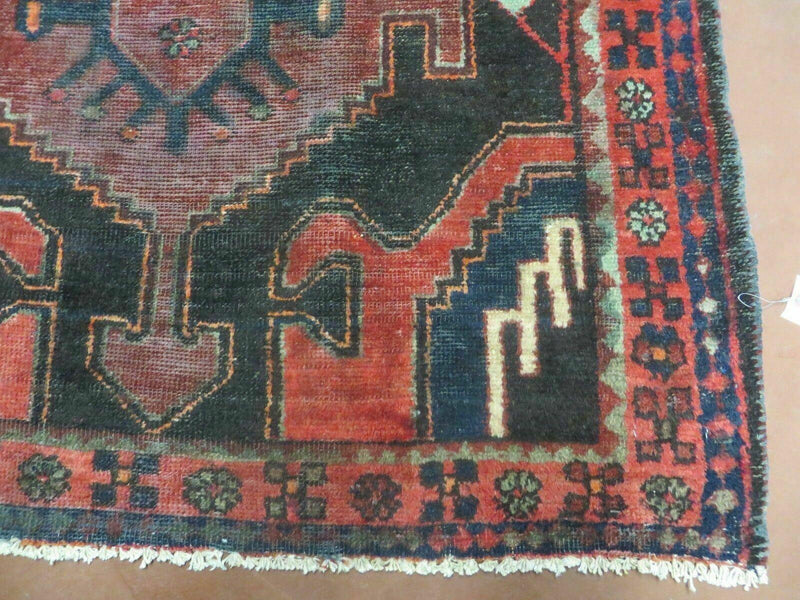 4' X 8' Antique Handmade India Geometric Oriental Tribal Wool Rug Red