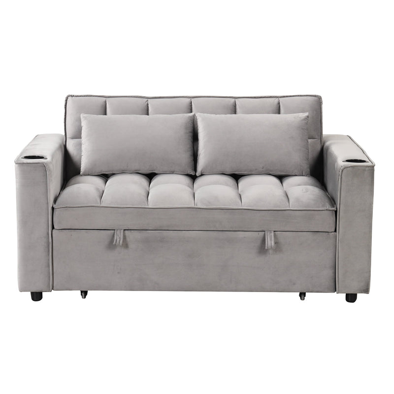 55.3" 4-1 Multi-functional Sofa Bed with Cup Holder and USB Port for Living Room or Apartments, Gray