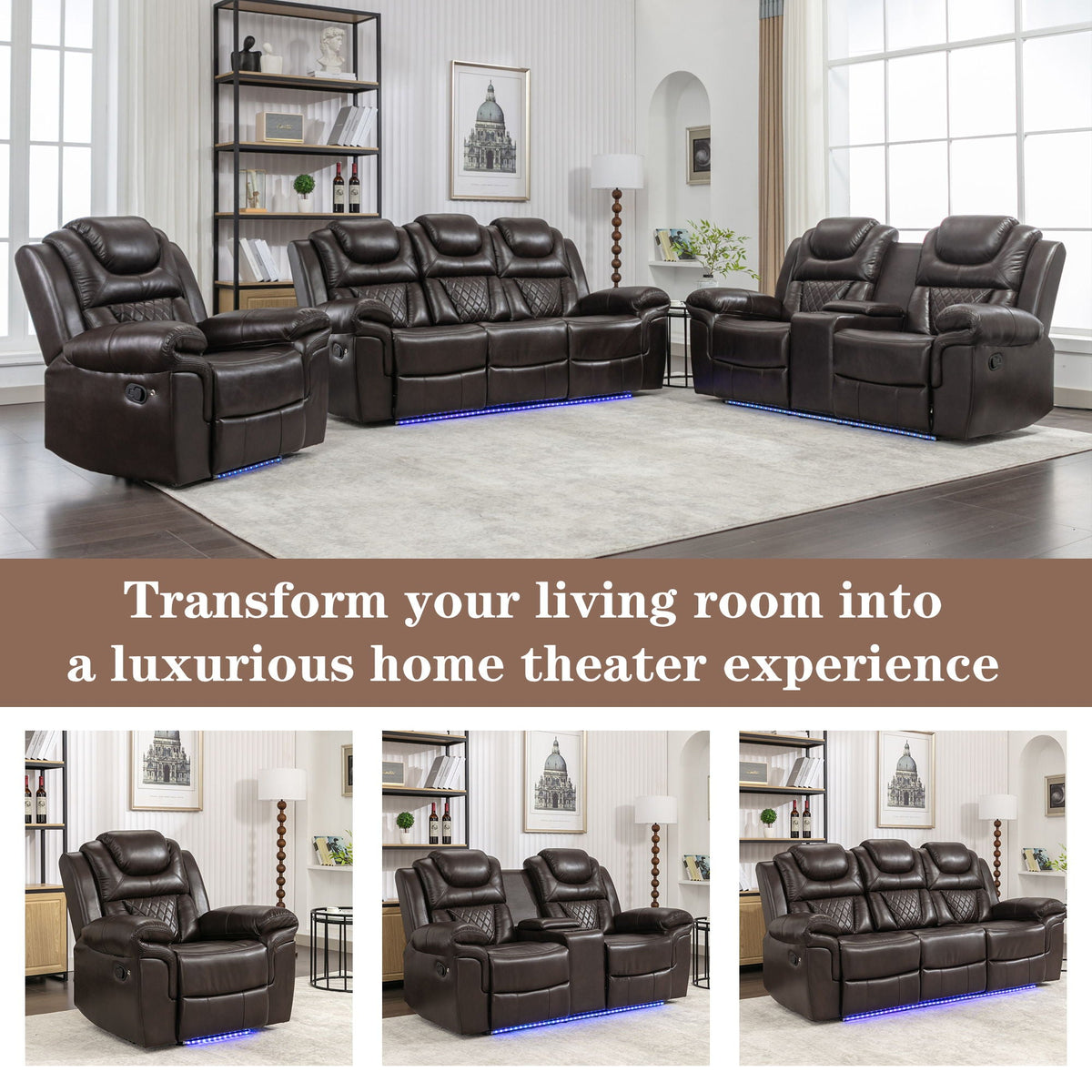Home Theater Seating Manual Recliner Chair With Led Light Strip For Living Room, photo 5 of 13