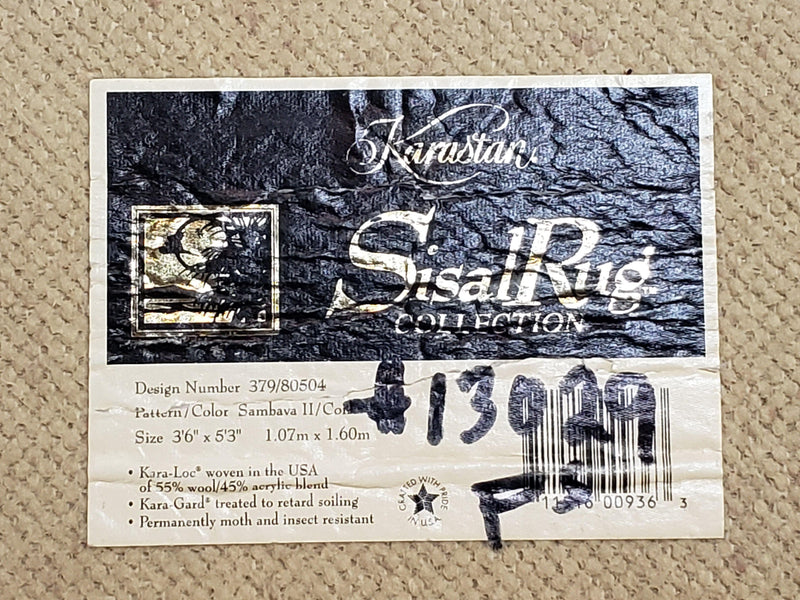 3x5 Karastan Sisal Rug Collection, Design 379/80504, Sambava II, 3'6 x 5'3, Beige Karastan Rug with Label, Authentic Karastan, Entryway Rug