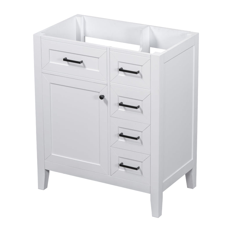 30" Bathroom Vanity without Sink, Cabinet Base Only, Bathroom Cabinet with Drawers, Solid Frame and MDF Board, White