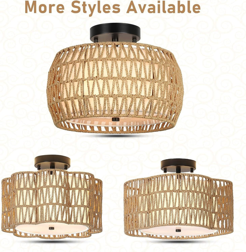 Walker Edison | Boho Rattan Flush Mount Ceiling Light