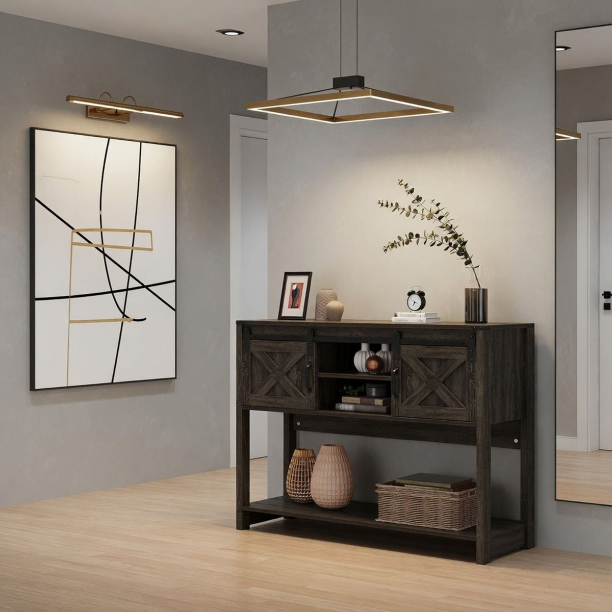 Farmhouse Entryway Table With Sliding Barn Door, photo 31 of 40