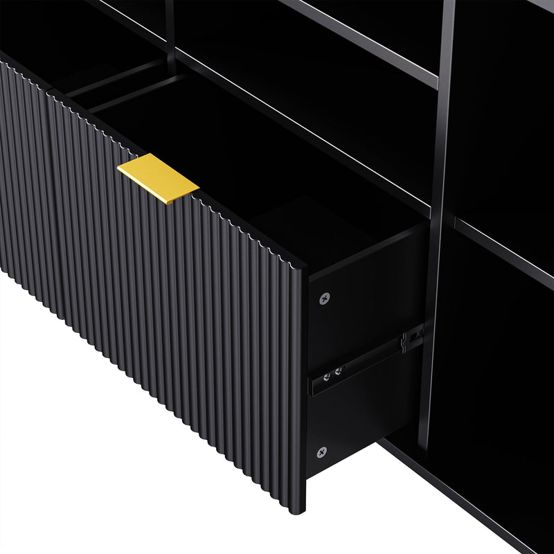 4-Piece Entertainment Wall Unit with 13 shelves,8 Drawers and 2 Cabinets, Multifunctional TV Stand Media Storage Cabinet with Fluted Line Surface for Living Room, for TVs Up to 70"