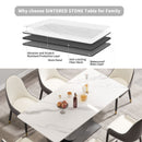 70.87" Modern Artificial Stone Crescent-Shaped Metal Legs, Can Accommodate 6-8 People - White / Black by HouseOfZazla