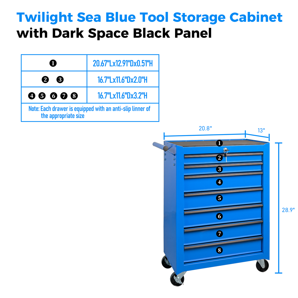 Rolling Metal Tool Chest with 7 Drawers, 20" Steel Cabinet, photo 9 of 10