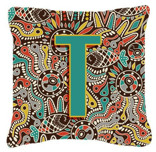 Letter T Retro Tribal Alphabet Initial Canvas Fabric Decorative Pillow CJ2013-TPW1414