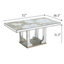 Large Mirrored Dining Table With Elegant Floral Design And - Silver Multi