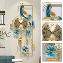 34.6-Inch Elegant Peacock Butterfly Metal Wall Clock Home Decor