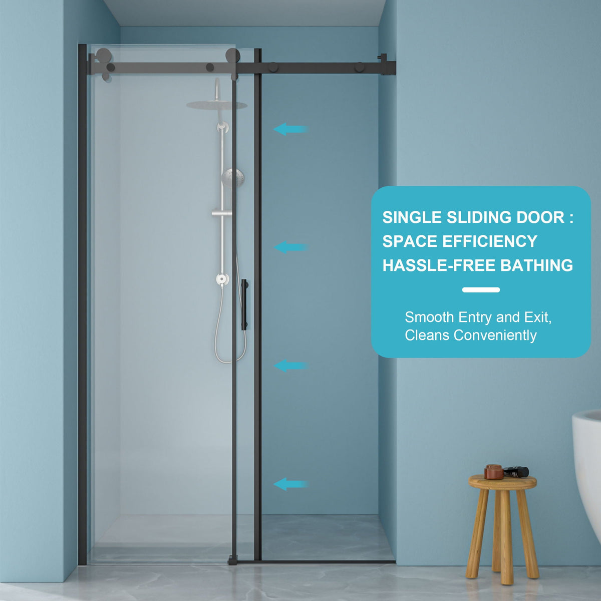 Modern Single Slide Shower Door, Tempered Glass, Stainless Steel Frame, photo 7 of 21