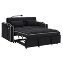 55.51 inch versatile foldable sofa bed in 3 lengths, modern sofa sofa sofa velvet pull-out bed, adjustable back and with USB port and ashtray and swivel phone stand (Black)
