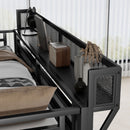 Queen Size Loft Bed With Stairs, Storage Shelves, Wardrobe - Black by HouseOfZazla