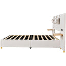 Full Size Upholstered Platform Bed, Two Outlets and USB Charging Ports on Both Sides, Two Bedside Pillows, Storage Shelves,Velvet,Beige