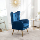 Sovarol - Velvet Button-Tufted Wing Back Accent Chair - Blue by HouseOfZazla