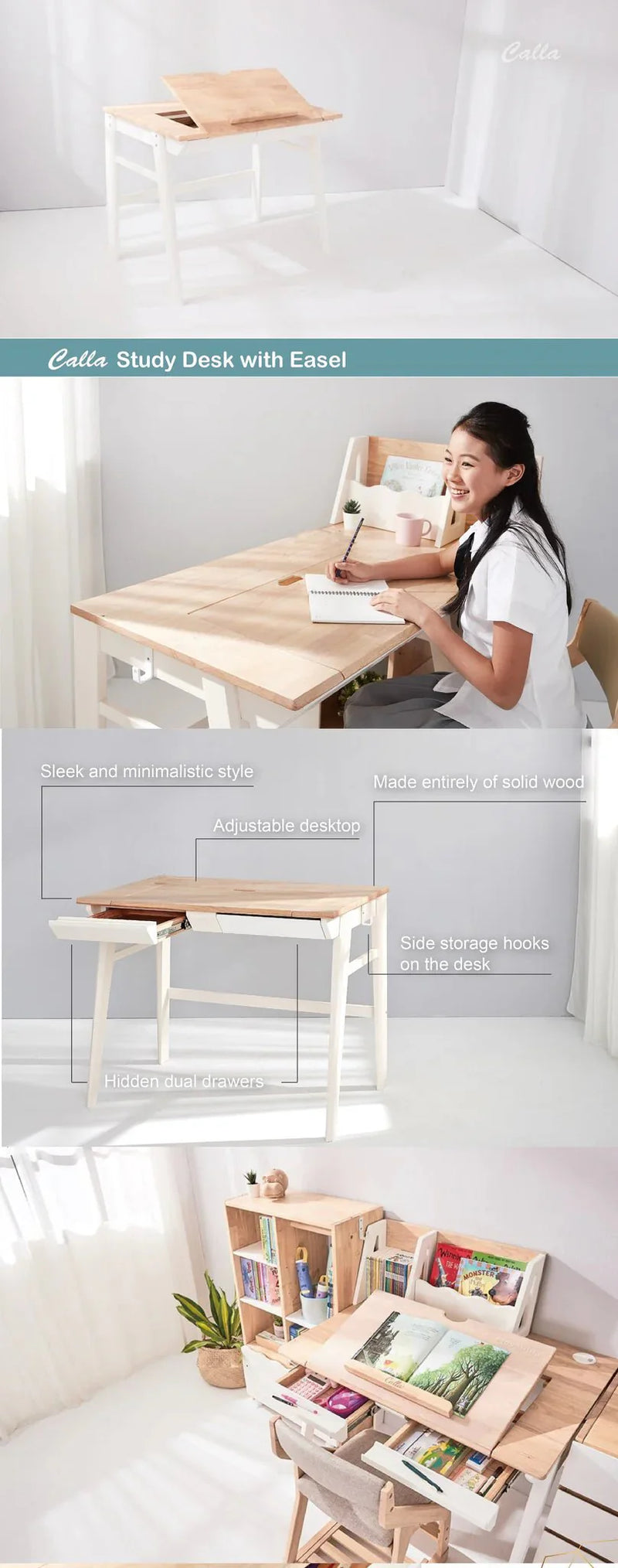 Adjustable Calla Wood Growth Desk with Easel - Natural Color