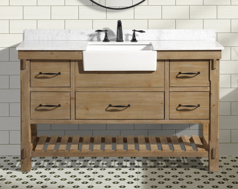 Marina 55" Farmhouse Bathroom Vanity Weathered Fir Finish