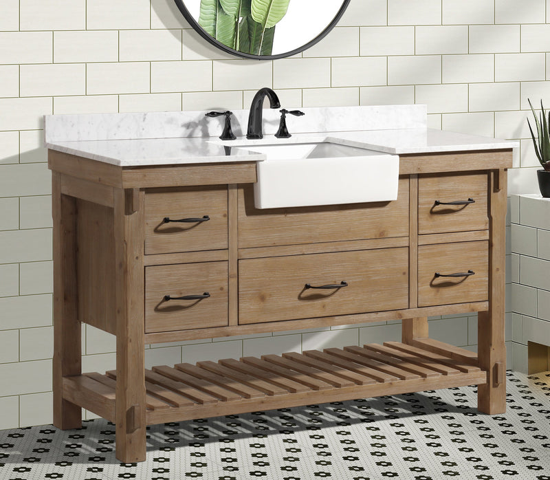 Marina 55" Farmhouse Bathroom Vanity Weathered Fir Finish