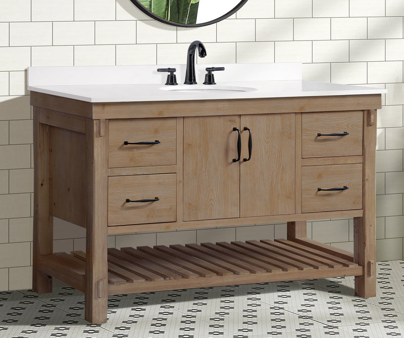 Marina 55" Bathroom Vanity Weathered Fir Finish - White Engineered Stone Countertop