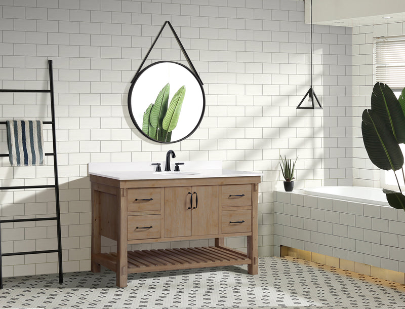 Marina 55" Bathroom Vanity Weathered Fir Finish - White Engineered Stone Countertop