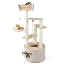55.5 Inches Tall Wooden Cat Tree with Washable Plush Cushions for Indoor Cats by LJGDeals