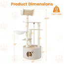 55.5 Inches Tall Wooden Cat Tree with Washable Plush Cushions for Indoor Cats