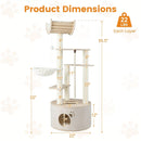 55.5 Inches Tall Wooden Cat Tree with Washable Plush Cushions for Indoor Cats by LJGDeals