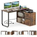 55 Inch Reversible L Shaped Desk with 3 Drawers Home Office Desk with Adjustable Shelf by LJGDeals