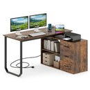 55 Inch Reversible L Shaped Desk with 3 Drawers Home Office Desk with Adjustable Shelf by LJGDeals
