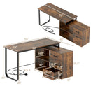 55 Inch Reversible L Shaped Desk with 3 Drawers Home Office Desk with Adjustable Shelf by LJGDeals