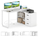 55 Inch Reversible L Shaped Desk with 3 Drawers Home Office Desk with Adjustable Shelf