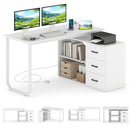 55 Inch Reversible L Shaped Desk with 3 Drawers Home Office Desk with Adjustable Shelf by LJGDeals