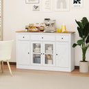55" Large Buffet Sideboard Kitchen Storage Cabinet with 3 Drawers 2 See-through Doors Adjustable Shelves Wine Bar Table by LJGDeals