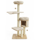 55" Solid Rubber Wood Cat Tree with Condo & Hammock