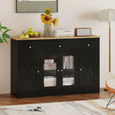 55" Large Buffet Sideboard Kitchen Storage Cabinet with 3 Drawers 2 See-through Doors Adjustable Shelves Wine Bar Table by LJGDeals