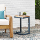 Small C Shaped End Table With Iron Base And Fir Wood Top - Black by HouseOfZazla