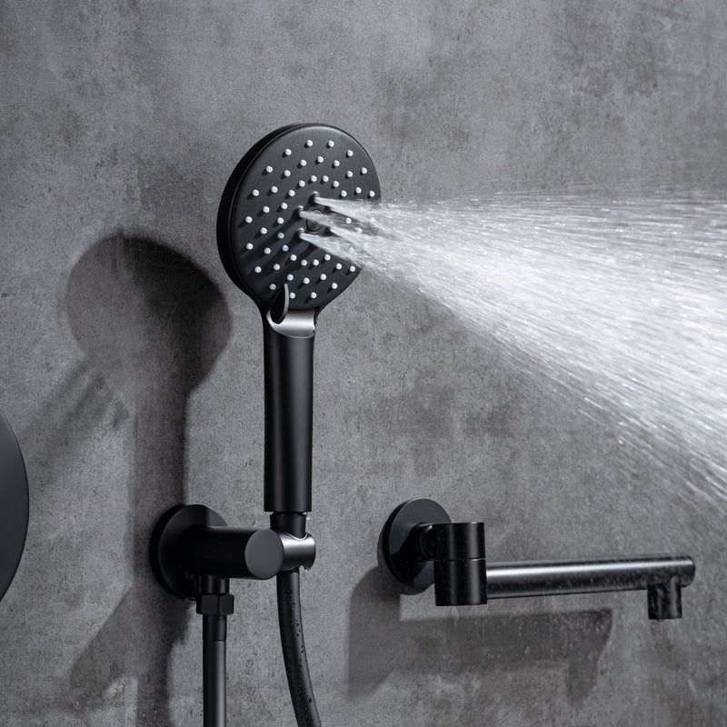 3 Hole Wall Mount Widespread Bathroom Waterfall Bathtub Faucet Mixer Taps with Hand Shower